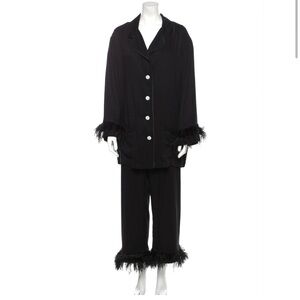 Sleeper Party Pajamas Set with Detachable Feathers in Black